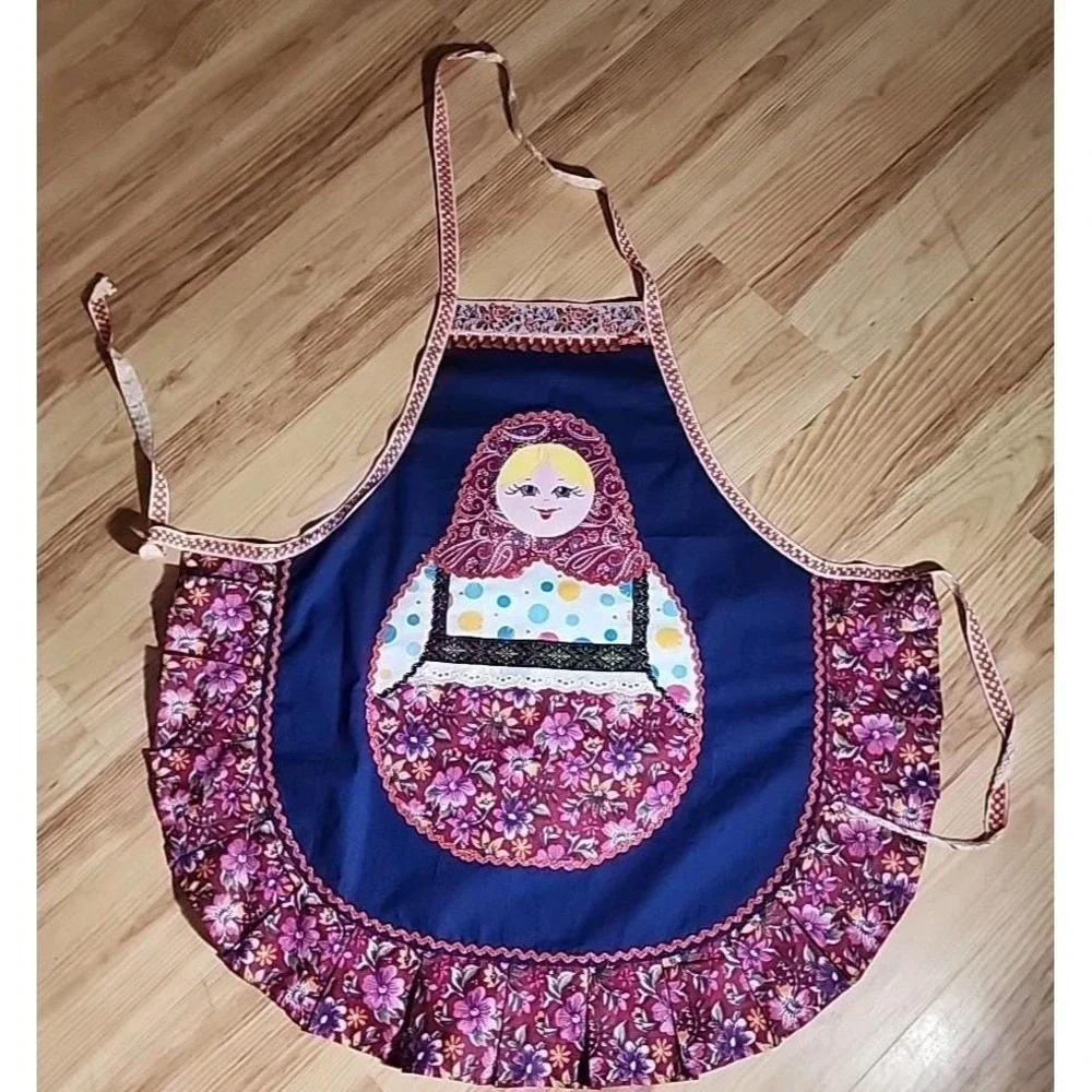 VTG Russian Nesting Doll Bib Apron Handmade By Russian Peasant Girls In Moscow